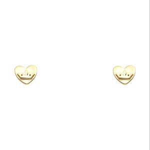 14KT Gold Heart and Crown Screw Back Stud Earrings 6mm